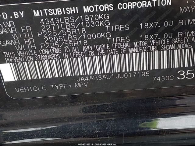 JA4AR3AU1JU017195 Mitsubishi Outlander Sport 2.0 Es