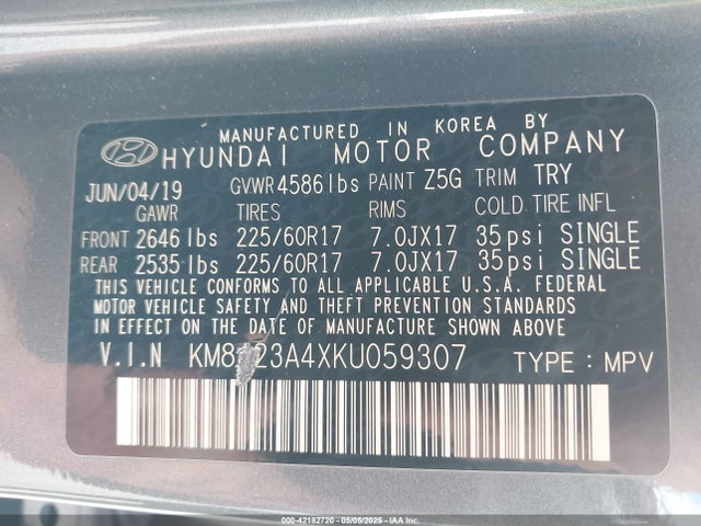 KM8J23A4XKU059307 Hyundai gdi nu