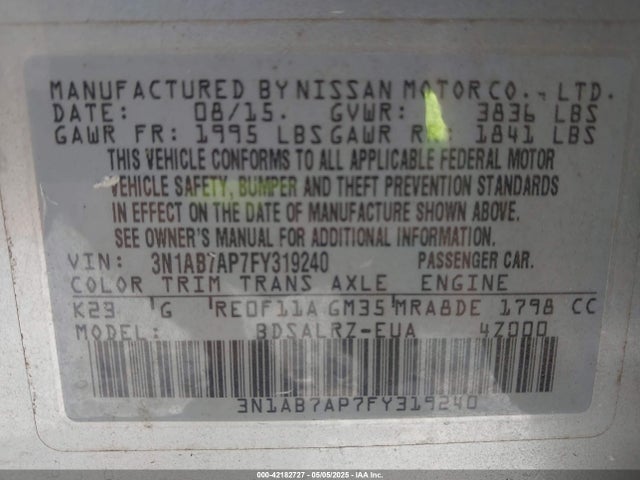 3N1AB7AP7FY319240 Nissan 2015
