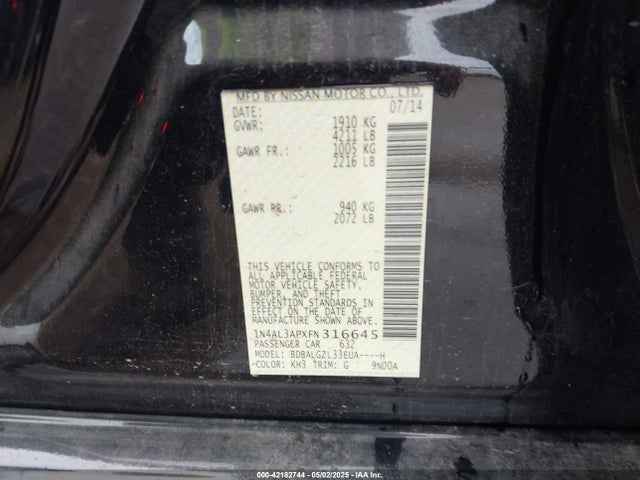 1N4AL3APXFN316645 Nissan Altima 2.5 S