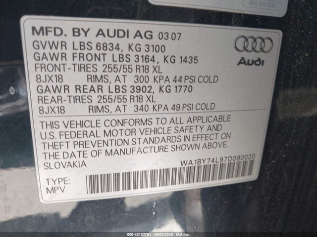 2007 AUDI Q7 WA1BY74L97D090020 Photo 8