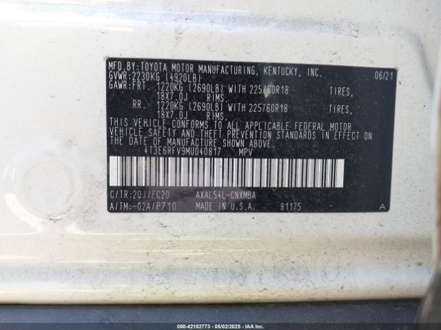 4T3E6RFV9MU040817 Toyota Rav4 Hybrid Xse