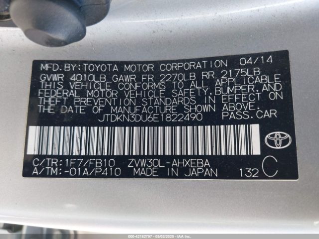 JTDKN3DU6E1822490 Toyota Prius Two