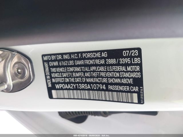 WP0AA2Y13RSA10794 Porsche Taycan