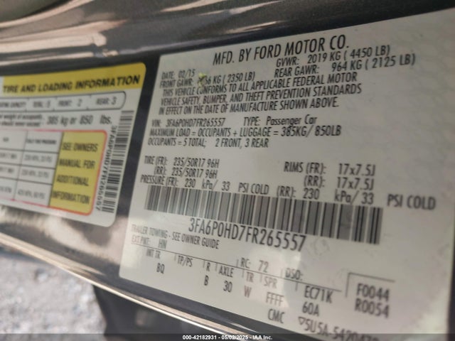 3FA6P0HD7FR265557 Ford FUSION SE
