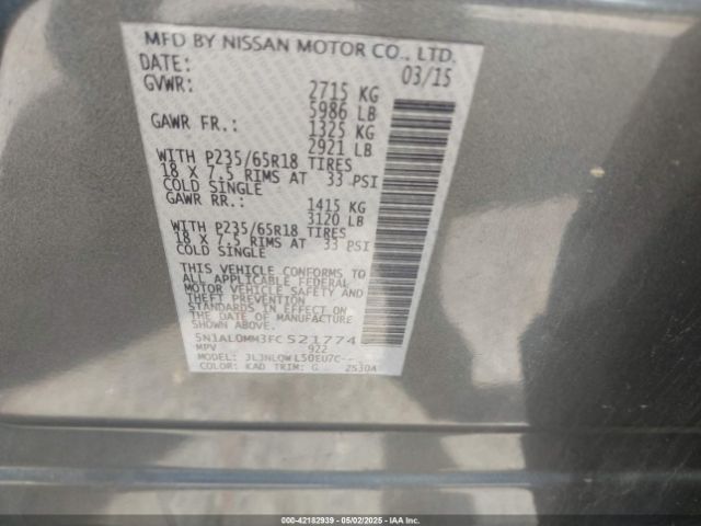 5N1AL0MM3FC521774 Infiniti QX60