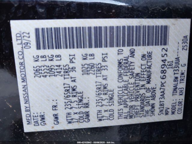5N1BT3AA7PC689452 Nissan Rogue S Fwd