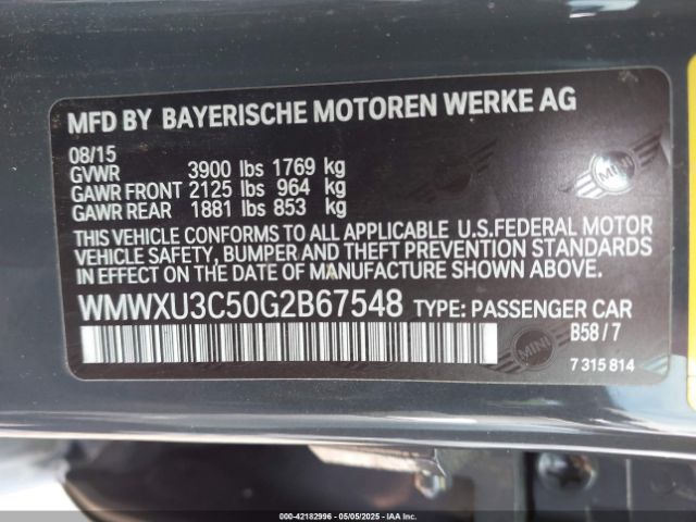 WMWXU3C50G2B67548 Mini Hardtop Cooper S