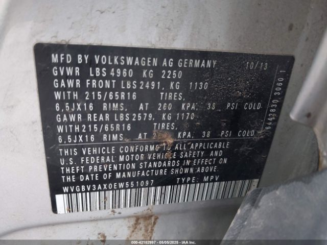 WVGBV3AX0EW551097 Volkswagen TIGUAN S