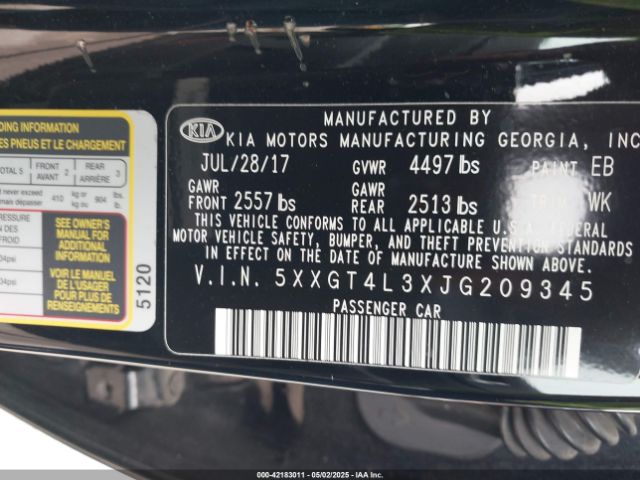 5XXGT4L3XJG209345 KIA Optima Lx