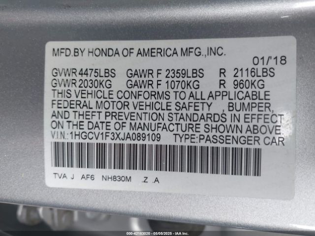 1HGCV1F3XJA089109 Honda Accord Sport