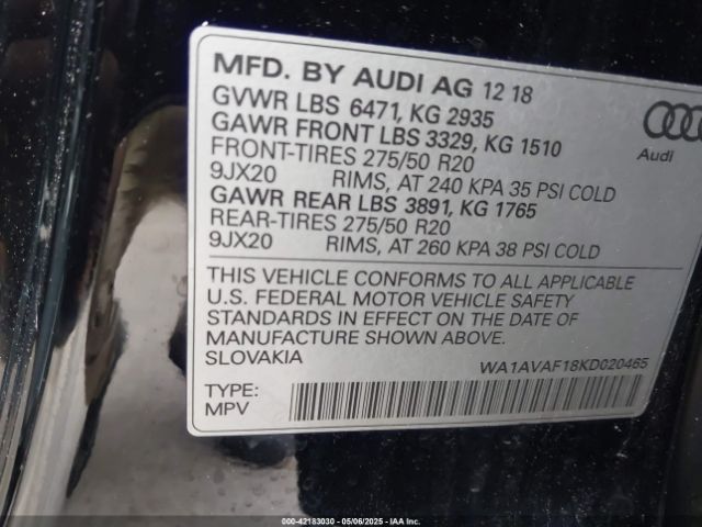 2019 AUDI Q8 WA1AVAF18KD020465 Photo 8