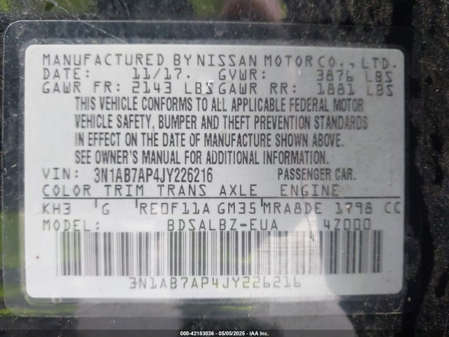 3N1AB7AP4JY226216 Nissan SENTRA S