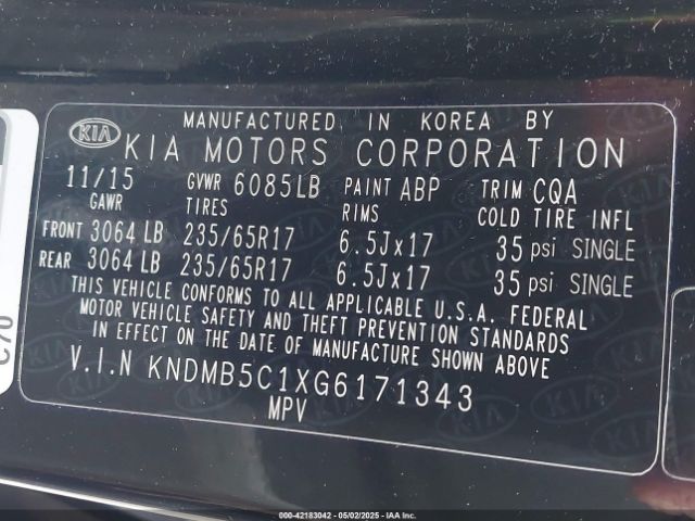 KNDMB5C1XG6171343 KIA SEDONA LX