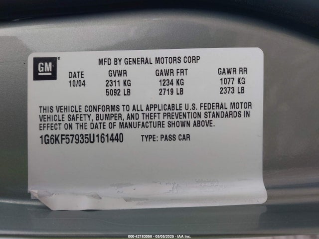 2005 CADILLAC DEVILLE 1G6KF57935U161440 Photo 8
