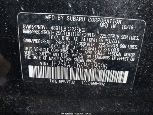 JF2SKAUC6KH439996 Subaru Forester Limited
