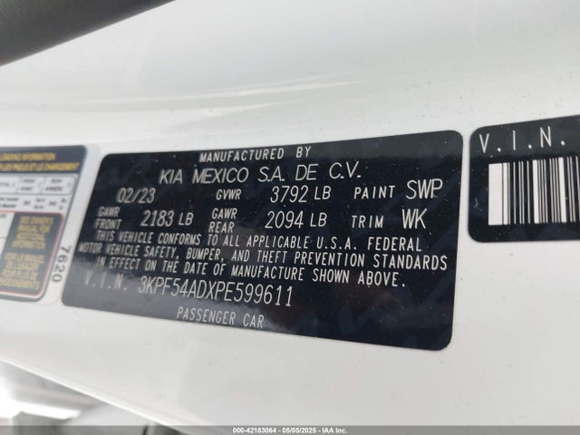 3KPF54ADXPE599611 KIA mpi nu