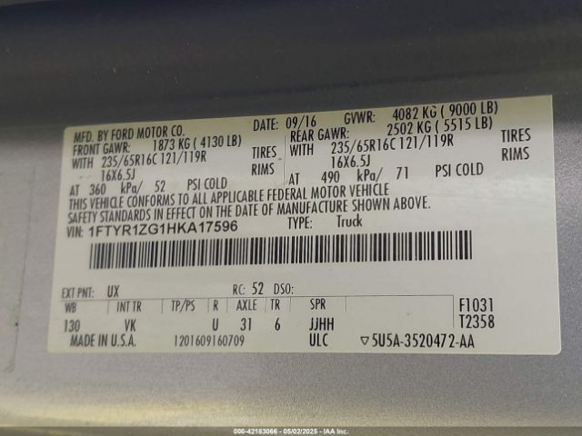 1FTYR1ZG1HKA17596 Ford Transit-250