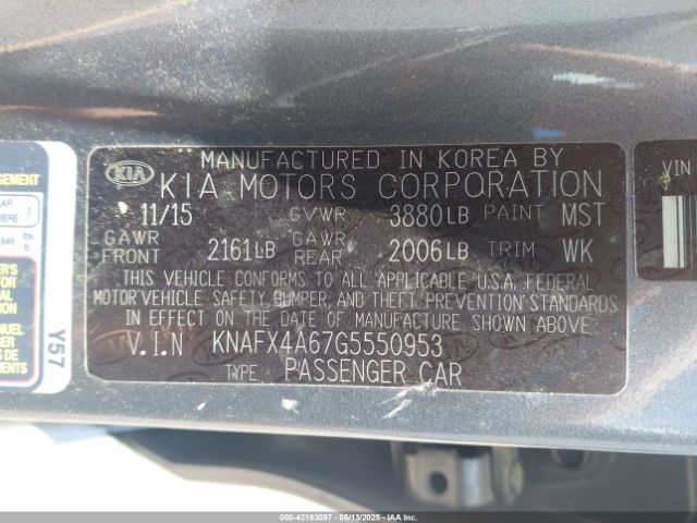 KNAFX4A67G5550953 KIA FORTE LX