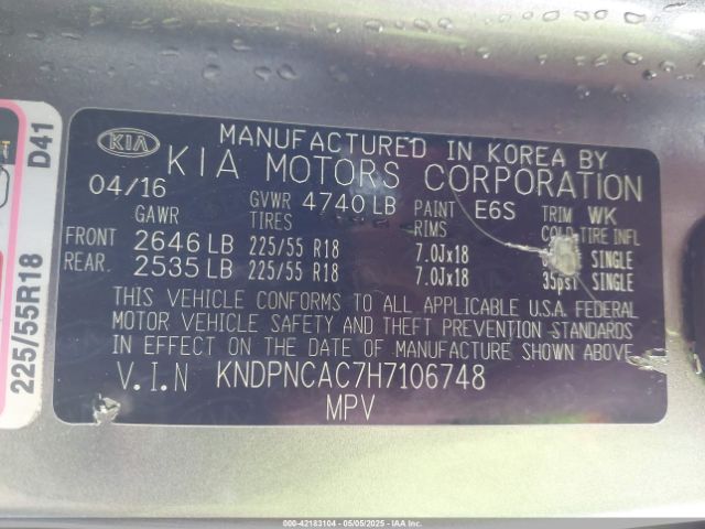2017 KIA SPORTAGE KNDPNCAC7H7106748 Photo 8