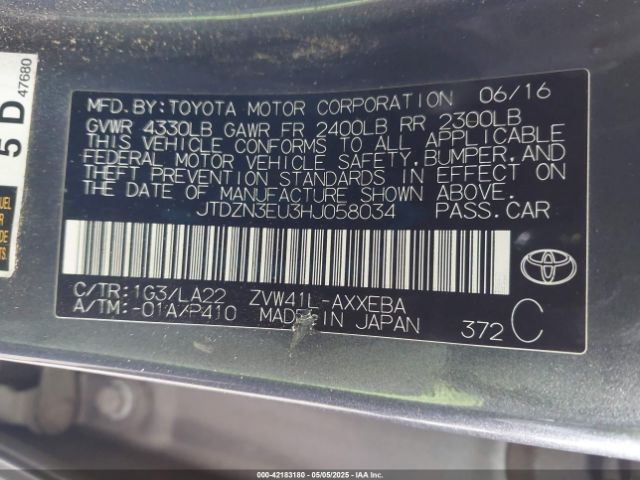 JTDZN3EU3HJ058034 Toyota Prius V Four
