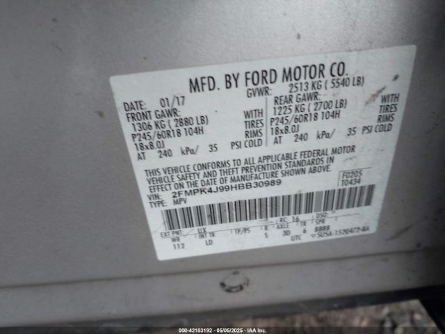 2FMPK4J99HBB30989 Ford EDGE SEL