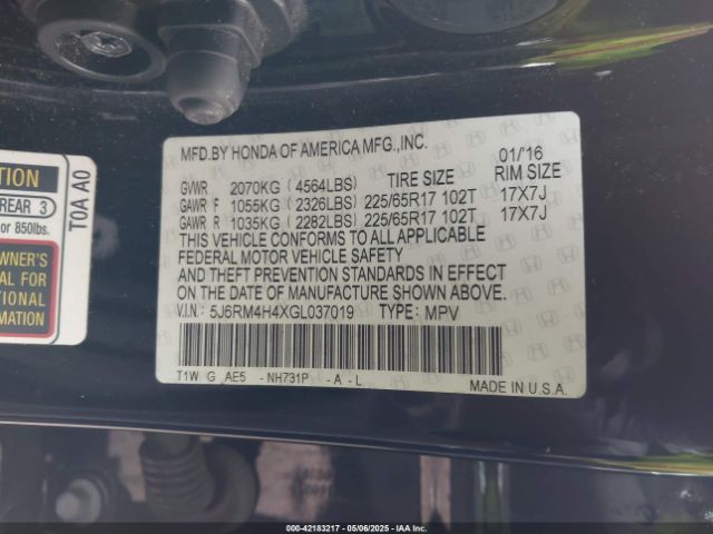5J6RM4H4XGL037019 Honda CR-V SE