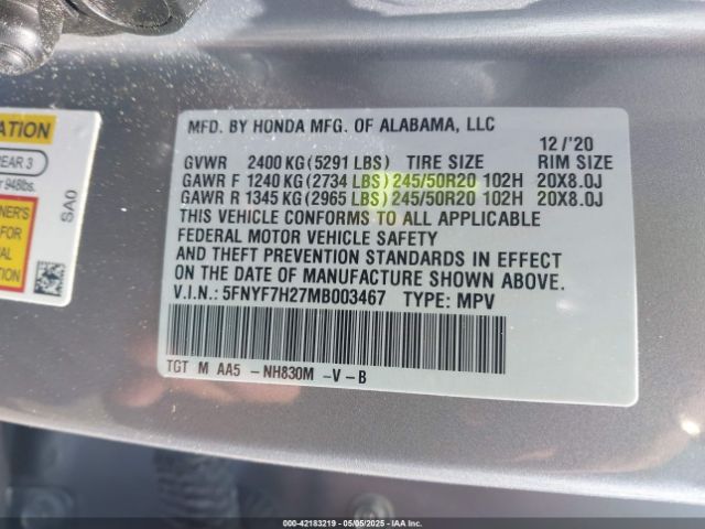 5FNYF7H27MB003467 Honda Passport 2wd Sport