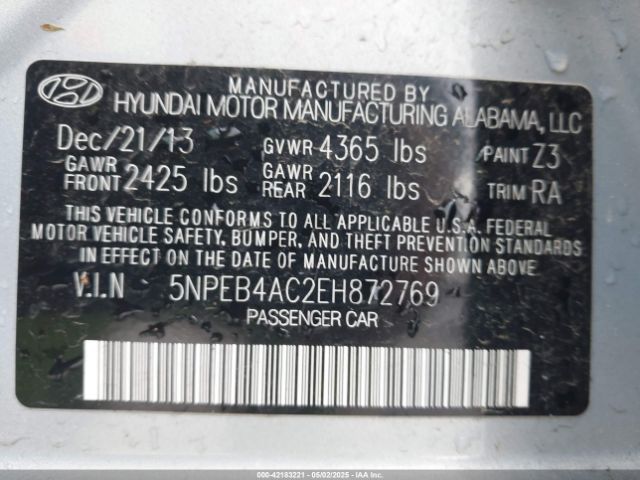 5NPEB4AC2EH872769 Hyundai SONATA GLS
