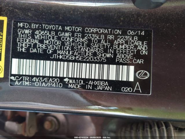 JTHKD5BH5E2203375 Lexus CT 200H