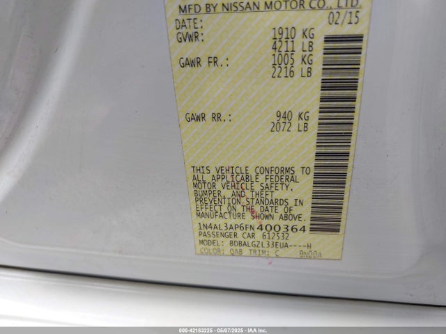 1N4AL3AP6FN400364 Nissan Altima 2.5 S
