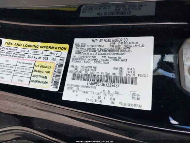 1FA6P8CF3G5259637 Ford Mustang Gt Premium