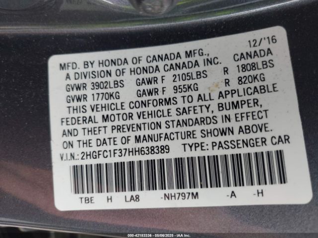 2HGFC1F37HH638389 Honda Civic Ex-t