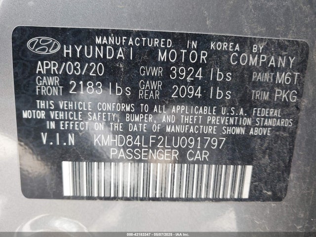 KMHD84LF2LU091797 Hyundai mpi nu