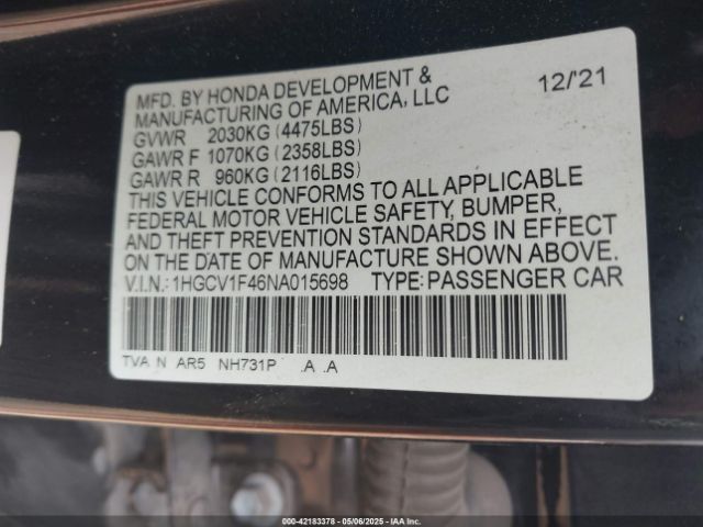 1HGCV1F46NA015698 Honda Accord Sport Special Edition