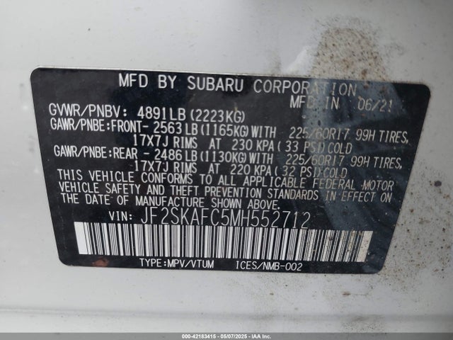 JF2SKAFC5MH552712 Subaru Forester Premium