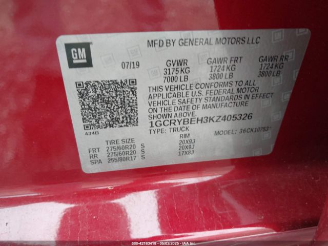 1GCRYBEH3KZ405326 Chevrolet Silverado 1500 Custom