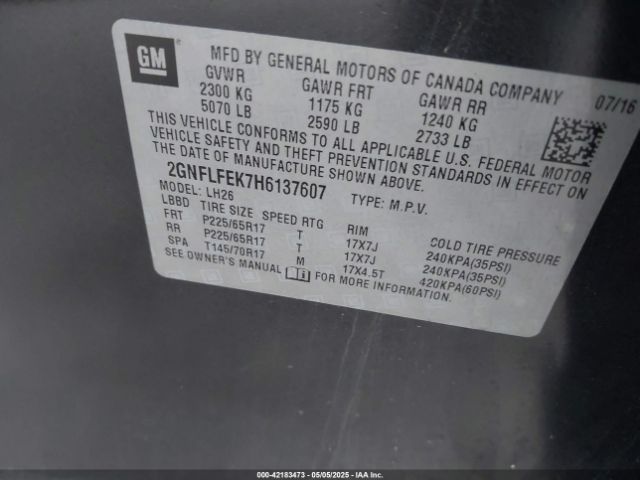 2GNFLFEK7H6137607 Chevrolet EQUINOX LT