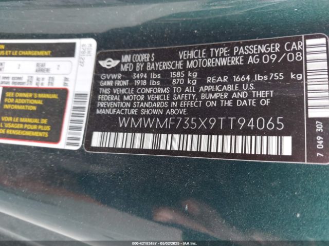 2009 MINI COOPER S WMWMF735X9TT94065 Photo 8