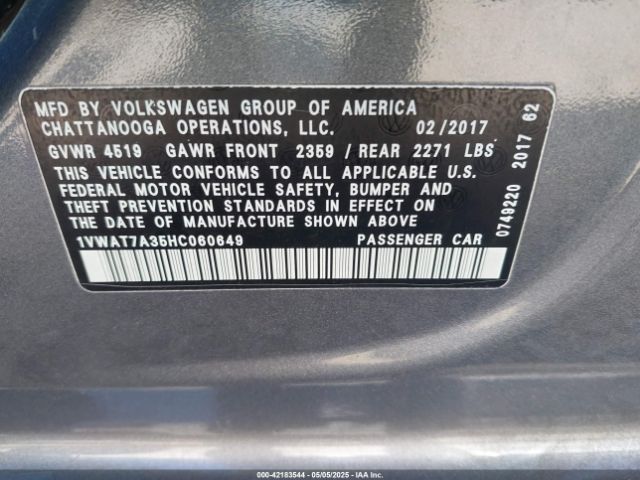 2017 VOLKSWAGEN PASSAT 1VWAT7A35HC060649 Photo 8