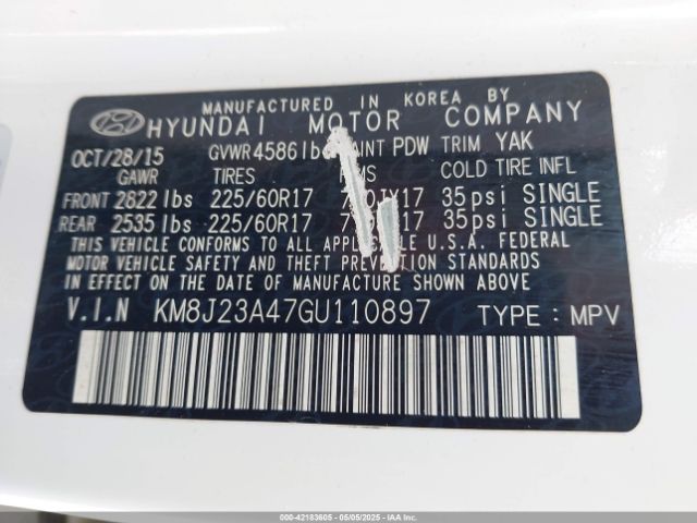 2016 HYUNDAI TUCSON KM8J23A47GU110897 Photo 8
