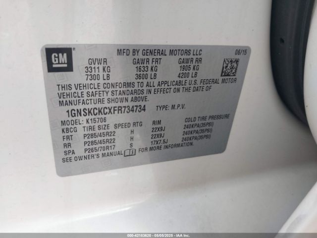 1GNSKCKCXFR734734 Chevrolet Tahoe Ltz
