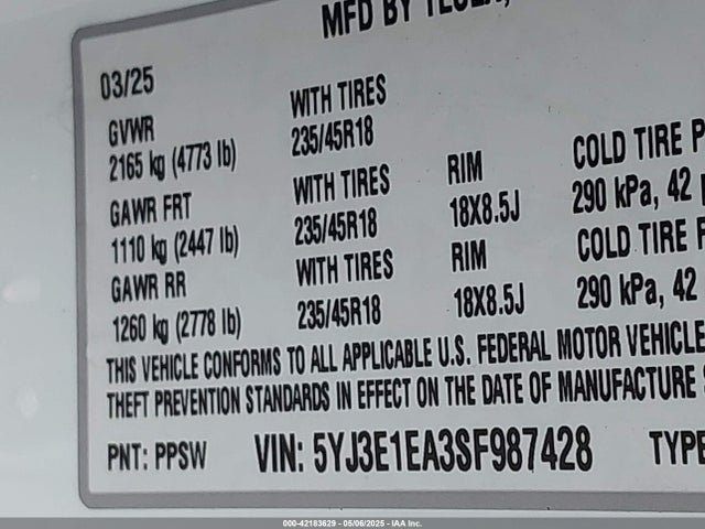 2025 TESLA MODEL 3 5YJ3E1EA3SF987428 Photo 8