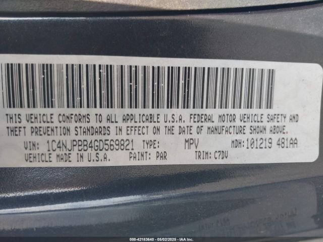 1C4NJPBB4GD569821 Jeep Patriot Sport