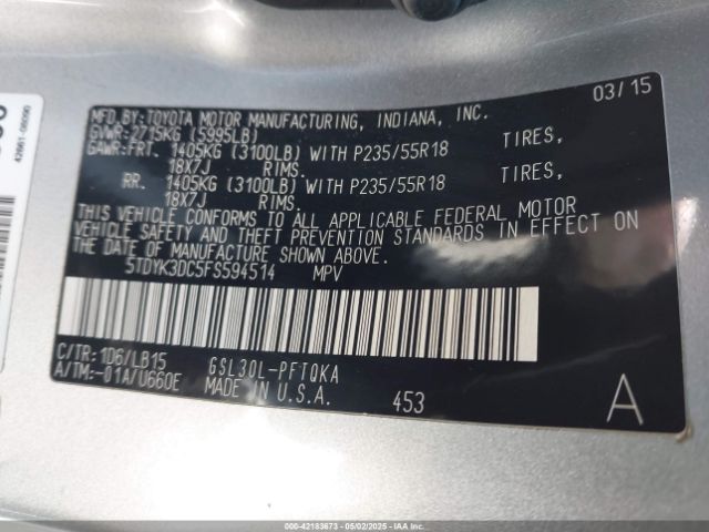 5TDYK3DC5FS594514 Toyota Sienna Limited Premium 7 Passenger