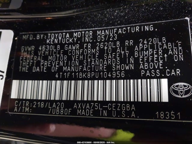 4T1F11BK8PU104956 Toyota Camry Xle Awd