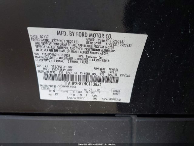 1FAHP2F82HG113836 Ford Taurus Limited