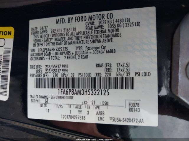 1FA6P8AM3H5322125 Ford Mustang V6