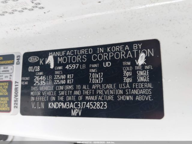 KNDPM3AC3J7452823 KIA Sportage Lx