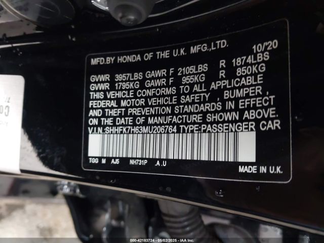2021 HONDA CIVIC SHHFK7H63MU206764 Photo 8